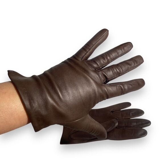 ARIS Women Genuine Leather Brown Gloves Size 7.5 Nylon Lined Old Money Lifestyle - Picture 6 of 11